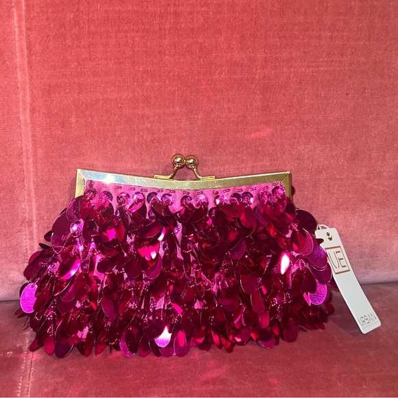 Urban Expressions Handbags - Hot pink sequin beaded clutch with strap